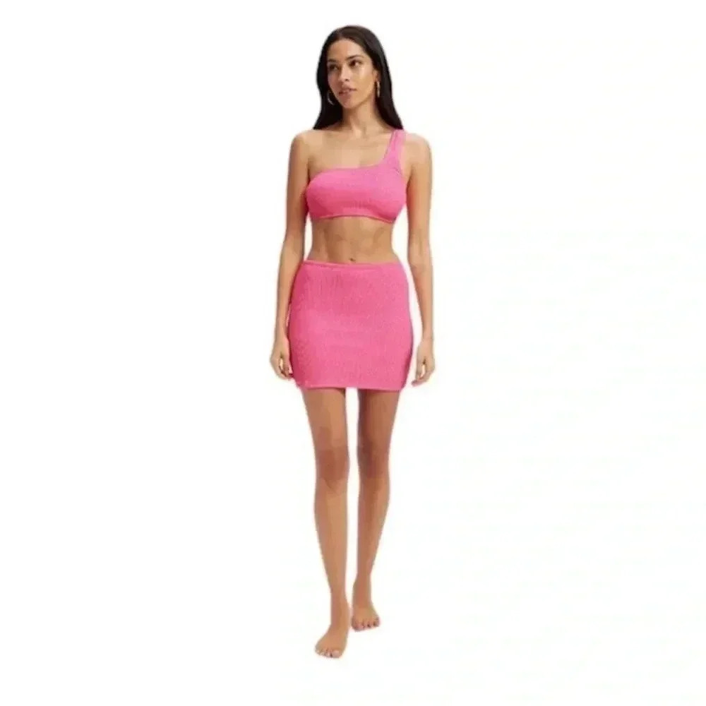 NWT Good American Bright Pink Always Fit Swim Mini Skirt, Size XXS-XS (2)